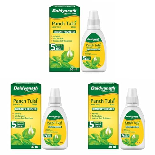 Baidyanath Ayurved Panch Tulsi Drops - 30 ml | Natural Immunity Booster with Goodness of Five Types of Tulsi (Pack of 3)