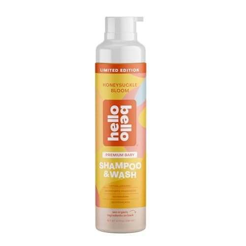 Hello Bello Ultra-Hydrating Baby Shampoo & Body Wash, Honeysuckle Bloom Scented, Tear Free & Safe for Sensitive Skin, Dermatologist Tested & Pediatrician Approved, 10oz Bottle