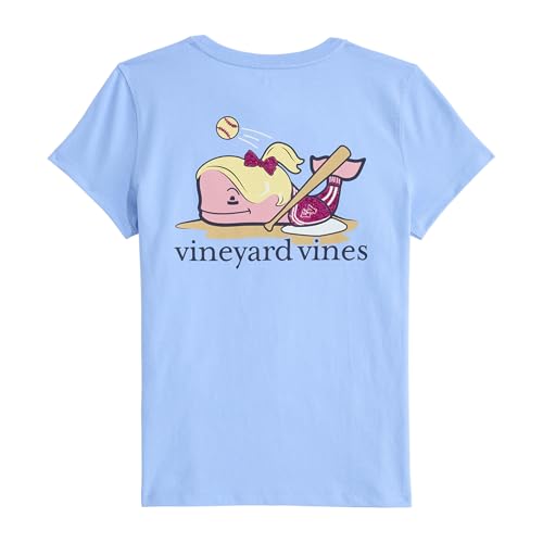 vineyard vines Girls' Glitter Softball Whale Short-Sleeve Pocket Tee, Serenity Blue