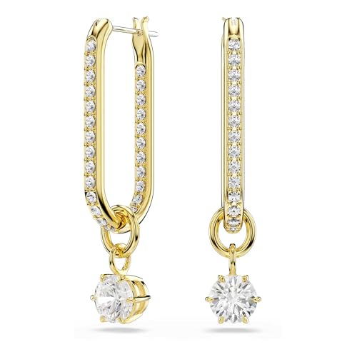 (-31%) Swarovski Constella Drop-Ohrhänger, Vergoldete Kreolen mit Schimmerndem Pavé und Einem Schwingenden Swarovski Zirkonia im Rundschliff in Krappenfassung, Größe: 3.6 x 0.7 cm