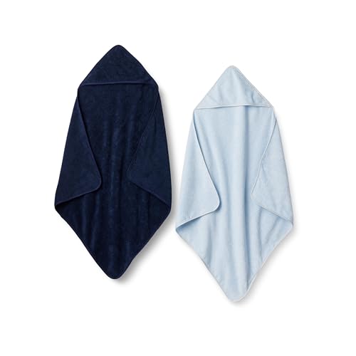 Amazon Essentials x Sofia Grainge Unisex Babies' Hooded Bath Towel, Pack of 2, Light Blue/Navy, One Size