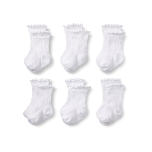 Amazon Essentials x Sofia Grainge Baby Girls' Scallop Top Socks, 6 Pairs, White, 6-12 Months