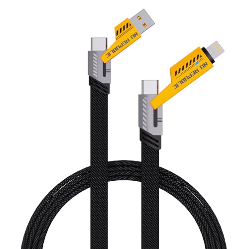 Nu Republic Blaze Fusion-Q 65W 4-in-one 1.2m USB-A to Type-C to Type-C + Type-L Metal Connector Fast Data Charging Carbon Texture Braided Cable For Sm