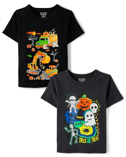 The Children's Place,Baby Boys,and Toddler All Holidays Short Sleeve Graphic T-Shirts,multipacks,Construction/Glow 2-Pack,3 Years