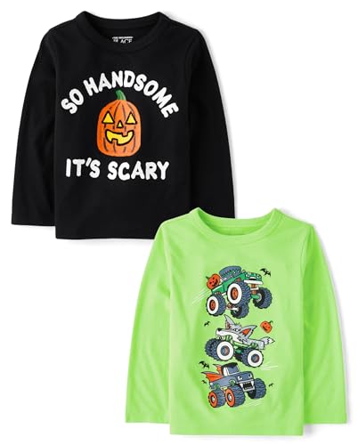 The Children's Place,Baby Boys,and Toddler All Holidays Long Sleeve Graphic T-Shirts,multipacks,Monster Truck/Scary Handsome 2-Pack,5 Years