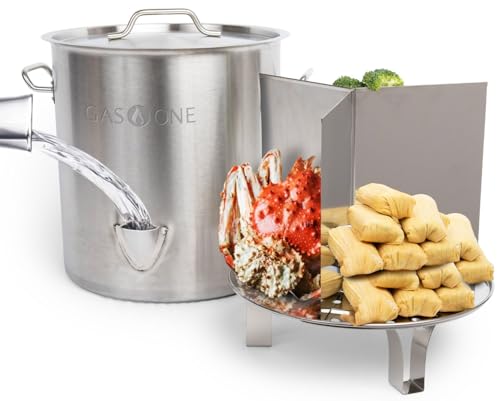 GasOne Stainless Steel Steamer – 20qt Steamer Pot for Cooking with Water Fill Spout, Rack, Divider – Steam Pot for Tamales and Crab Boil – Induction Ready