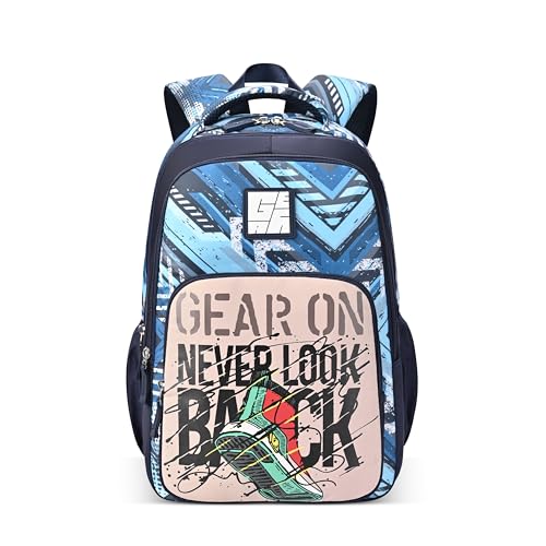 Gear Frolic 19"/24L Large Water Resistant School Bag/Casual Backpack/Daypack/Laptop Bag for Boys/Girls (Blue - Cream)