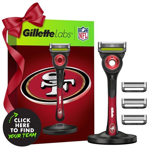Gillette Labs Special NFL 49ers Edition Shaving Razor for Men - 1 Handle, 4 Razor Blade Refills & Magnetic Stand, Perfect for Game Day Grooming, GilletteLabs with Exfoliating Bar