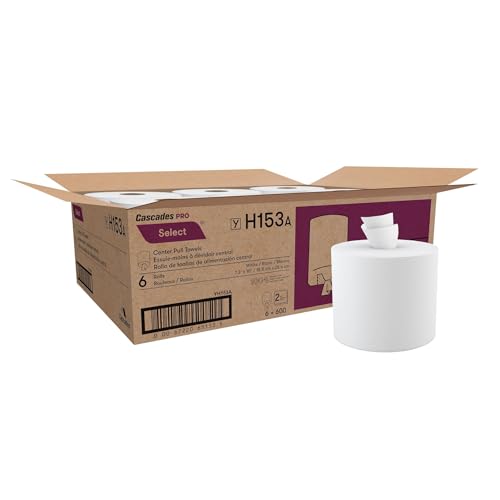 Centerpull Hand Towel 2-Ply - Cascades PRO Select H153 - Centerpull Paper Towel for Dispensers - Universal Fit - Premium Bulk - 6 Rolls / 600 Sheets - White