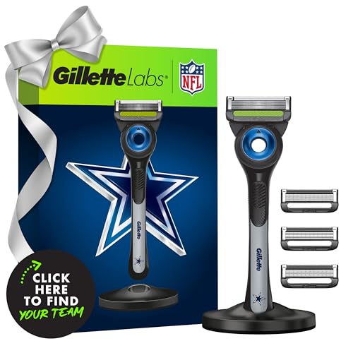 Gillette Labs Special NFL Cowboys Edition Shaving Razor for Men - 1 Handle, 4 Razor Blade Refills & Magnetic Stand, Perfect for Game Day Grooming, GilletteLabs with Exfoliating Bar