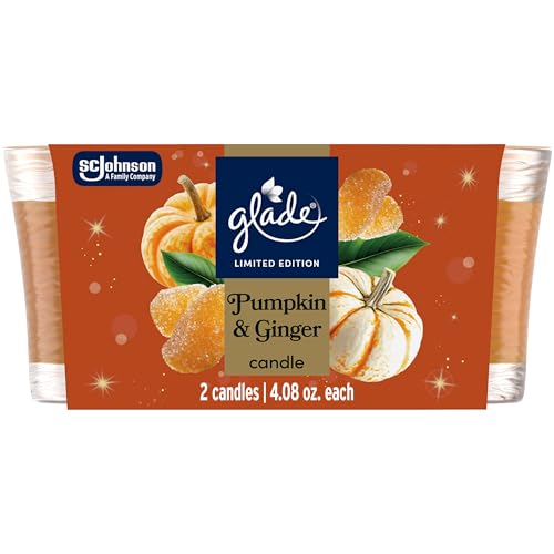 Glade 1-Wick Scented Candle Jar, Pumpkin & Ginger, Air Freshener Infused with Essential Oils, 4.08 Oz, 2 Count