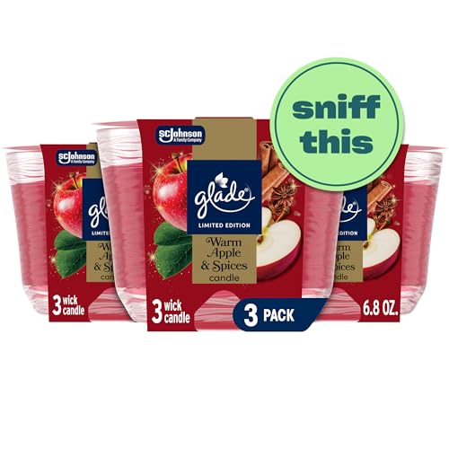 Glade 3-Wick Scented Candle Jar, Warm Apple & Spices, Air Freshener Infused with Essential Oils, 6.8 Oz, 3 Count