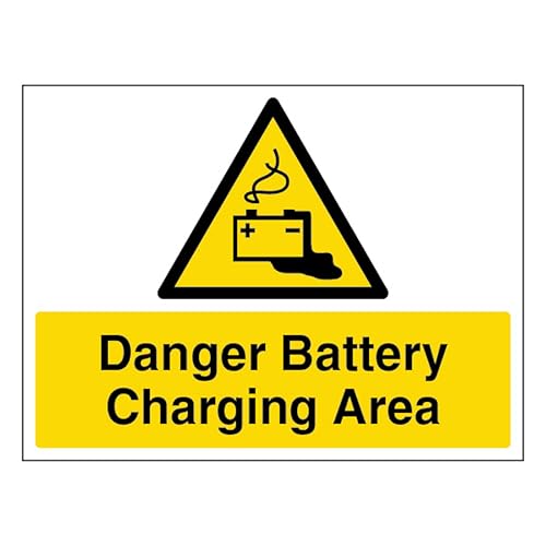 V Safety Danger Battery Charging Area - Large Landscape 400 x 300 mm - Self Adhesive Vinyl Safety Sign
