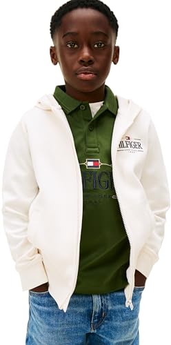 (-46%) Tommy Hilfiger Jungen Hoodie mit Reißverschluss und Bauchtasche, Elfenbein (Ancient White), 4 Jahre