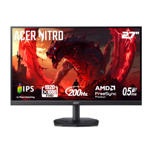 acer Monitor IPS para jogos Nitro Full HD 1920 x 1080 ZeroFrame de 27 polegadas | AMD FreeSync Premium | Atualização de 200Hz | Até 0,5 ms | 1 porta de exibição 1.2 e 2 x portas HDMI 2.0 | KG271