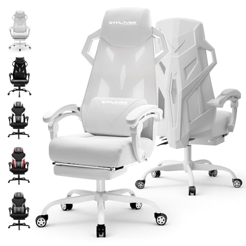 GTPLAYER Computer Chair with Adjustable Footrest, Ergonomic Gaming Chair with Headrest and Lumbar Support, Breathable Me