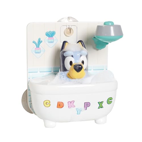 TOMY Toomies Shower & Scrub Bluey - Create Your Own Bubbles - Includes Rinsing Showerhead and Removable Bluey Toy - Interactive Bath Toys - Ages 18 Months and Up