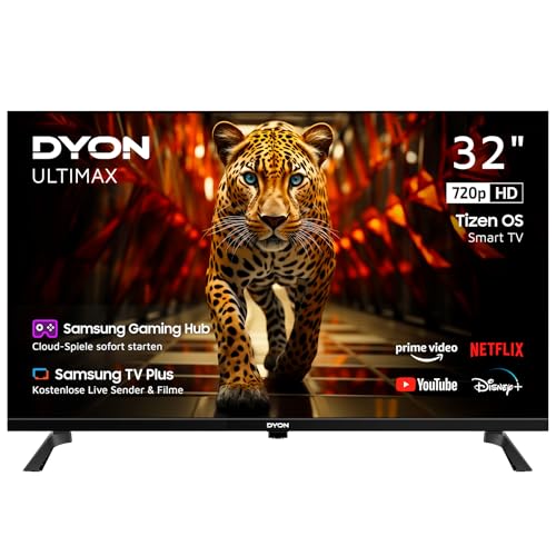 (-27%) DYON ULTIMAX 32H-TI-W - 32 Zoll (80 cm) HD Smart TV mit Tizen OS, Triple Tuner (DVB-C/-S2/-T2), Smart & Gaming Hub, Prime Video, Netflix, Disney+