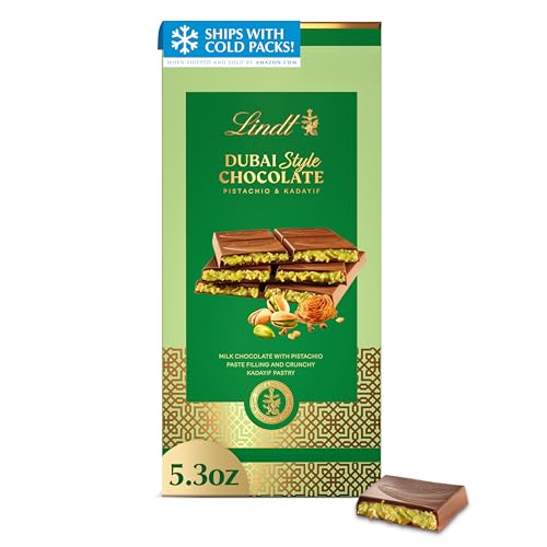 Lindt Dubai Style Chocolate Bar Candy with Pistachio & Kadayif, 5.3 oz