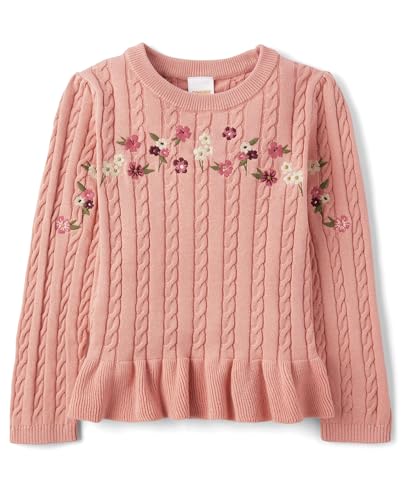 Gymboree,Girls,and Toddler Long Sleeve Embroidered Crew Neck Pullover Sweater,Earth Rose Peplum,7