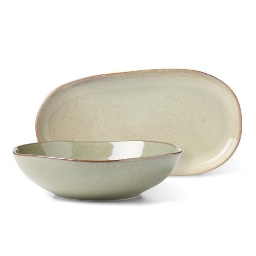 Oneida 897206 Organic Shades 2-Piece Serving Set, Greenvancasso Porcelain Serving Trays for Party, Serving Platters Set