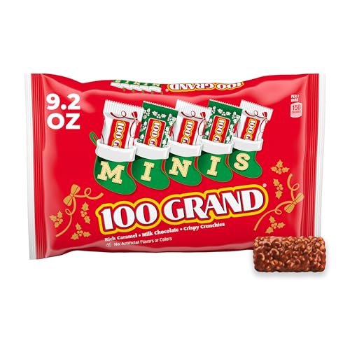 100 Grand Minis, Mini-Size Milk Chocolate Holiday Candy Bars with Caramel, Individually Wrapped for Gifting and Sharing, 9.2 oz