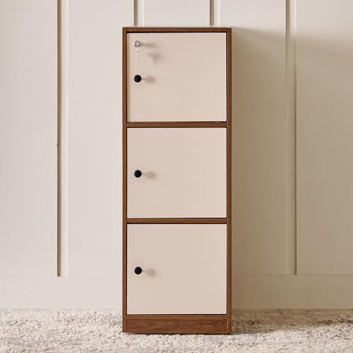 Home Centre | Addison 3-Tier Book Cabinet with Shutters | Storage Cabinet for Home | Engineered Wood | Brown | 1 Year Warranty