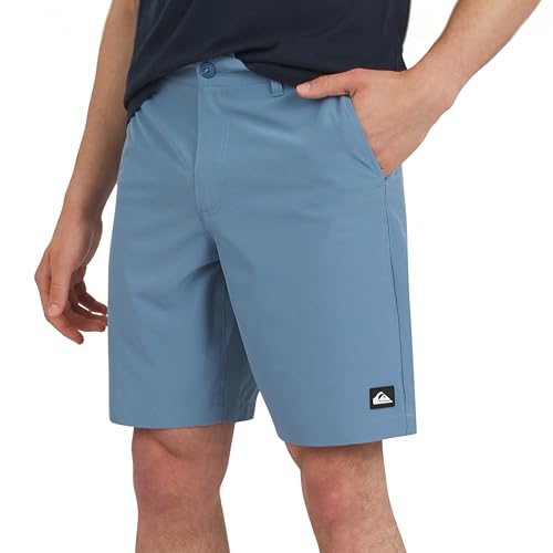 Quiksilver Men's Regular Fit Fixed Waist Water Friendly Active Hybrid Shorts, Solid Deisgn-Blue Shadow