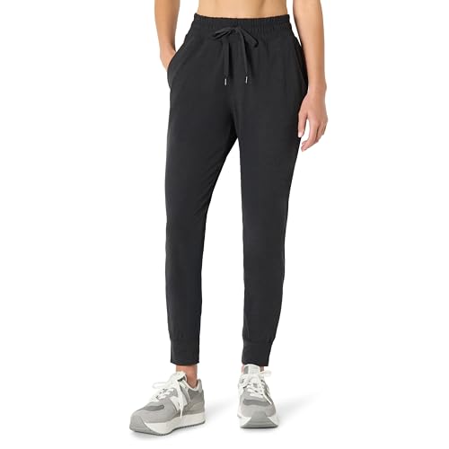 Amazon Essentials Women's Soft Stretch Performance Full Length 28" Inseam Jogger Pant, Space Dye Black, X-Small