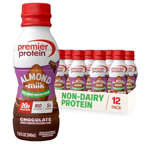 Premier Protein Almondmilk Plant Based Protein Shake, 20g Protein, 5g Sugar, 11.5 Fl oz, Chocolate, 12 Count