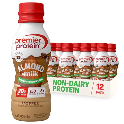 Premier Protein Almondmilk Plant Based Protein Shake, 20g Protein, 5g Sugar, 11.5 Fl oz, Coffee, 12 Count
