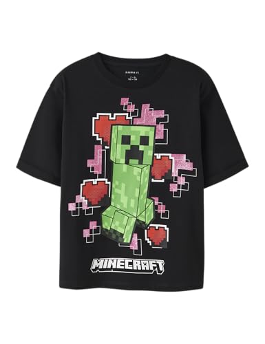 (-36%) NAME IT Mädchen Nkfjyra Minecraft Ss Nreg Top Box Bfu, Black, 134/140 cm