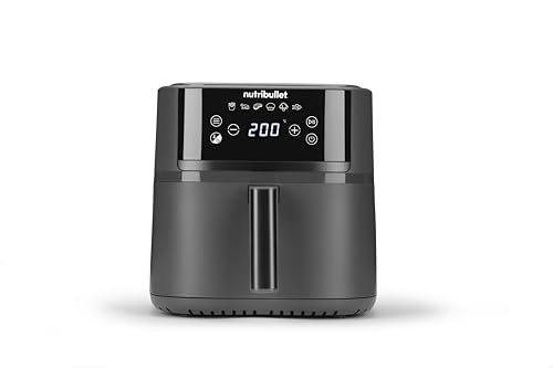 🔥 SELTEN SO GÜNSTIG (-65%) nutribullet Air fryer Crisplite NBA0611DG, Heißluftfritteuse mit 6L Kapazität, 80-200° Temperaturkontrolle, PFAS-frei, 6 Voreinstellungen, Touch-Steuerung, spülmaschinenfest, 1700W, Mattschwarz