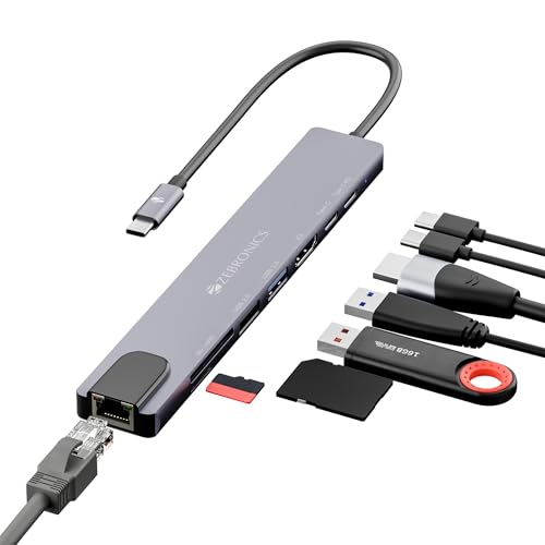 ZEBRONICS CT81 (8 in 1) Multiport HUB, 4K HDMI, 100 Watts PD Charging, USB 3.0, 2X Type C, 2X USB, SD, mSD, RJ45, Compact Metal Design, LED Indicator,