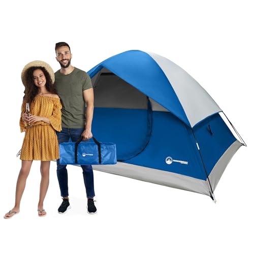 4 Person Camping Tent with Rainfly and Carrying Bag - Easy Pop Up Family Tents for Camping Essentials, Beach, Hiking, Ba