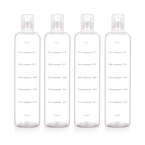 ATTRO Crystal 600ml Plastic Water Bottle BPA Free Leakproof, Fridge Safe with Time Marker to Track Hydration, Encourages Water Intake Set of 4- Transp