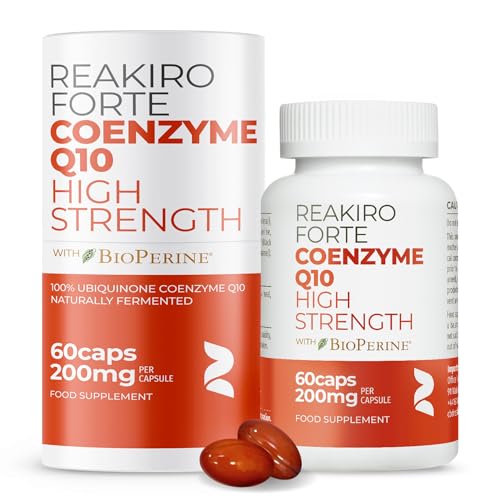 Reakiro Forte Coenzyme Q10 200mg of CoQ10 per Capsule, 60pcs I High Strength Naturally Fermented Co Enzyme Q10 Supplement with BioPerine I Expertly Crafted for Optimal Energy and Vitality