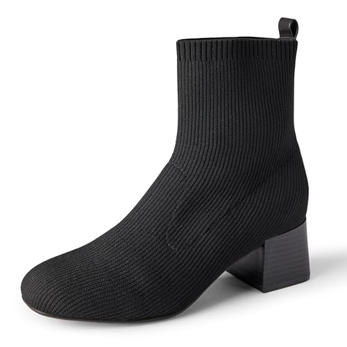 Amazon Essentials Women's Knit Stretch Ankle Boots, Black, 6.5