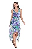 R&M Richards Women's Floral Faux Wrap Chiffon High-Low Dress with Ruffle Straps - Flowy Sleeveless Daytime Style Blue/Multi
