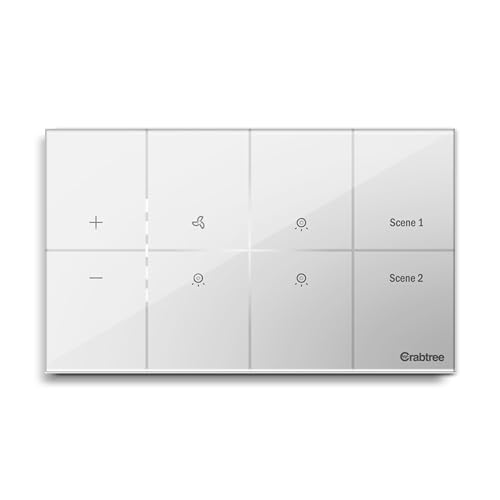 Havells Crabtree iSense Smart Monoblock Touch Panel with1 Fan regulator, 3 ON/OFF switch, 2 Scene (White) I Compatible with 4M Gang Box I Mesh connect