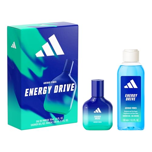 adidas Vibes Energy Drive Giftset, 1 fl oz EDP + 3.4 fl oz Shower Gel, Notes of Fougere, Lavender, and Vanilla, Unisex F