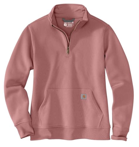 Carhartt Women's Relaxed Fit Midweight Quarter-Zip Mock-Neck Sweatshirt, Rose Tint Heather, Large
