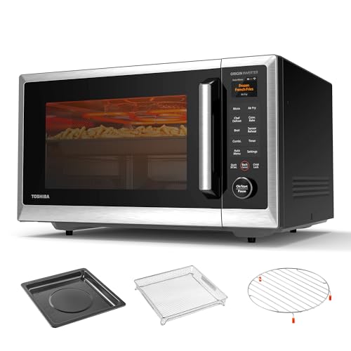 TOSHIBA ML2-STC13SAIT(SS) Air Fryer Combo Countertop Microwave Ovenwith 2.4-Inch Color Screen, Origin Inverter Technology, Smart Sensor, Compatible with Alexa, 1100W, 1.3 Cu.Ft, Silver