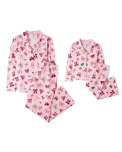 The Children's Place,Unisex Baby,Mommy and Me Matching Christmas 2 Piece Pajama Sets, Button Up,Holiday Bows- Kids,X-Large