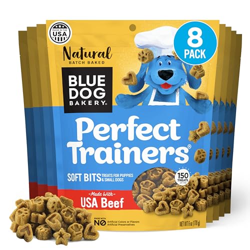 Blue Dog Bakery Perfect Trainers, Mini Dog Training Treats, Soft & Chewy, Made w/USA Beef, Healthy Treats, All Natural, Extra Small, 6 oz (Pack of 8)