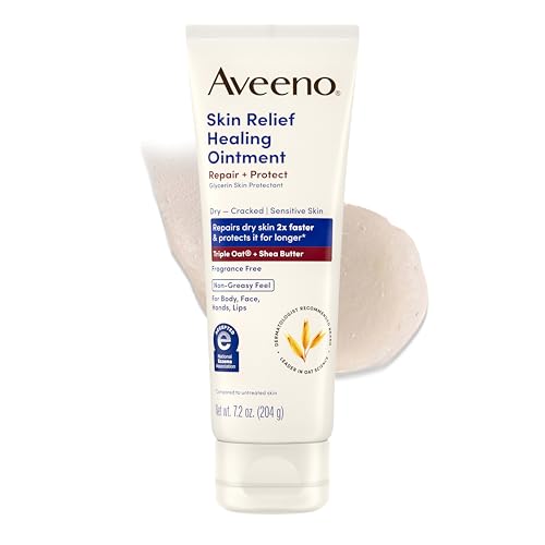 Aveeno Skin Relief Healing Ointment, 72-Hour Skin Protectant with Triple Oat & Shea Butter for Extra Dry, Cracked & Sensitive Skin, Fragrance-Free & Multi-Use for Lips, 7.2 oz