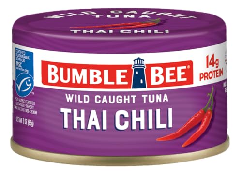 Bumble Bee Snackers - Thai Chili Tuna, 3 oz Easy Open Can - 14g Protein per Serving - Wild Caught Skipjack Chunk Light Tuna Pack - No Draining, Ready to Eat