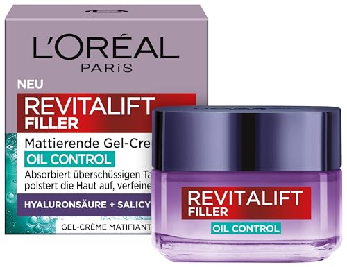 🔥 SELTEN SO GÜNSTIG (-44%) L'Oréal Paris Revitalift Filler Mattierende Gel-Creme Oil Control – Gesichtscreme mit Hyaluronsäure und Salicylsäure gegen fettige Haut, 50 ml
