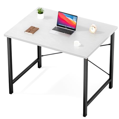 Sweetcrispy Computer Desk, Small Office 32 Inch Writing Work Study Kids Student Teacher Home Bedroom Table with Metal Frame Wood Tabletop - White