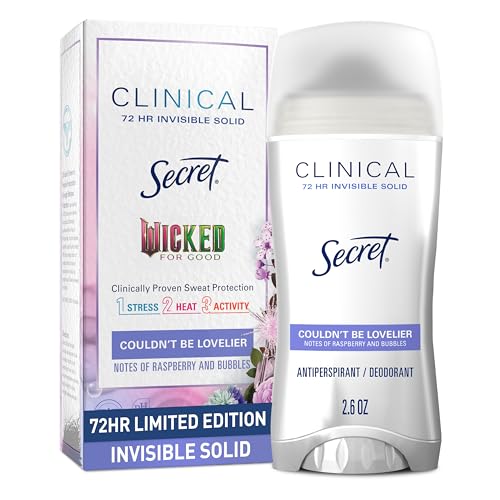 Secret Clinical Strength Antiperspirant Deodorant for Women, Couldn't Be Lovelier, 3X Protection, 72hr Sweat & Odor Protection, PH Balanced, Invisible Solid, Raspberry & Bubbles Scent Scent, 2.6 oz